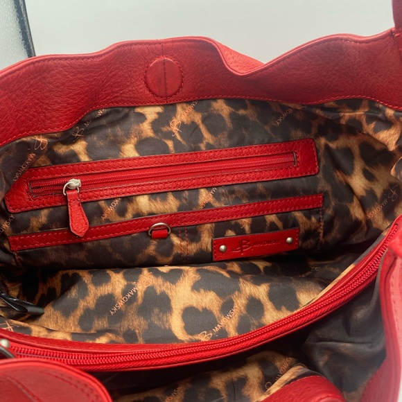 B. MAKOWSKY Red Leather Hobo Hand Bag  Leopard Lining and dust cover - Picture 4 of 7